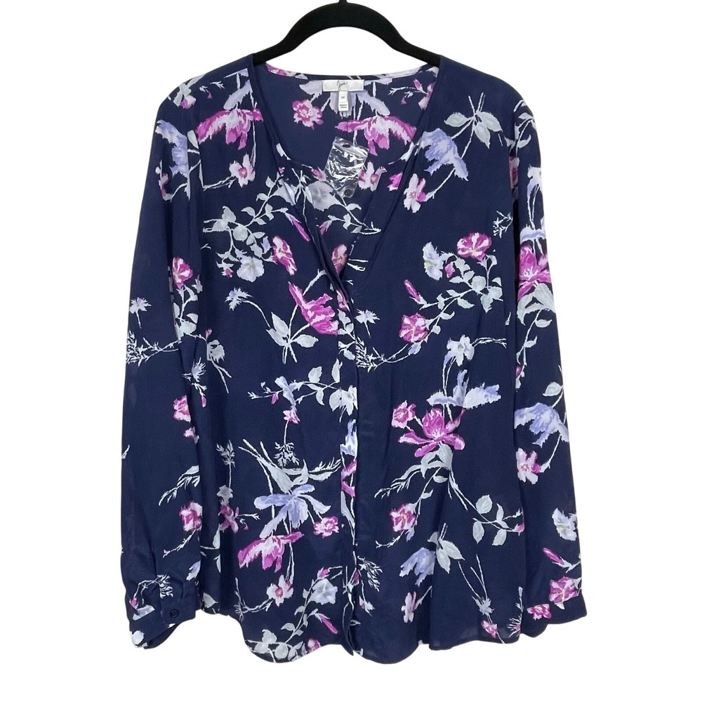 Joie Blue Pink Floral V-Neck Button Down Blouse Small Romantic‎ Parisian Chic